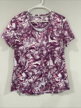 Reel Legends Short Sleeve Crew Neck Top - Purple & Pink Marble Print L